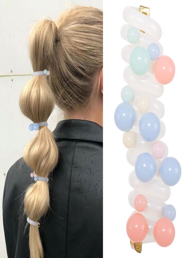 SmallCat 3PCS Spiral Hair Ties with Beads, Pearl Phone Cord Shape Hair Bands, Elastic Rubber Ponytail Holders for Women, No Crease Hair Accessories for Long Curly Hair - Colorful, Pink, White Beads - Image 5